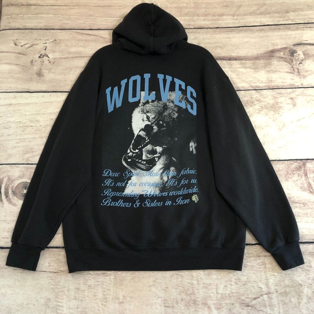 Darc Sport Hoodie XL Mens Black Wolves Sweatshirt Brothers Sisters In Iron Gym